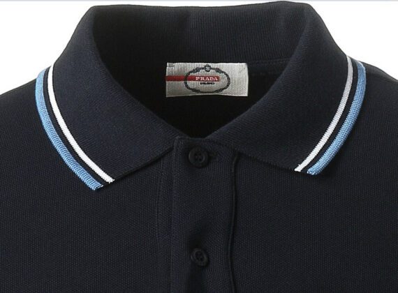 ⁦פראדה-PRADA TSHIRT POLO SHORT MEN - Black & White Blue Border⁩ – תמונה ⁦13⁩