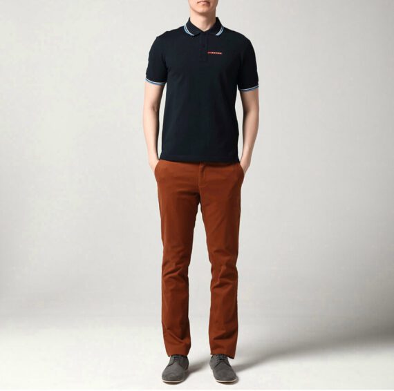⁦פראדה-PRADA TSHIRT POLO SHORT MEN - Black & White Blue Border⁩ – תמונה ⁦7⁩